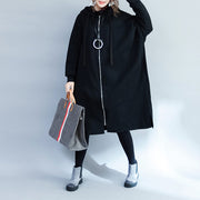 Warm black Parkas for women casual hooded coats jacket Casual side open overcoat