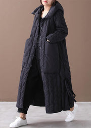 Warm black coat Loose fitting winter jacket hooded Large pockets New winter outwear - SooLinen