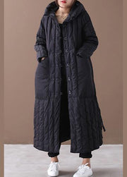 Warm black coat Loose fitting winter jacket hooded Large pockets New winter outwear - SooLinen
