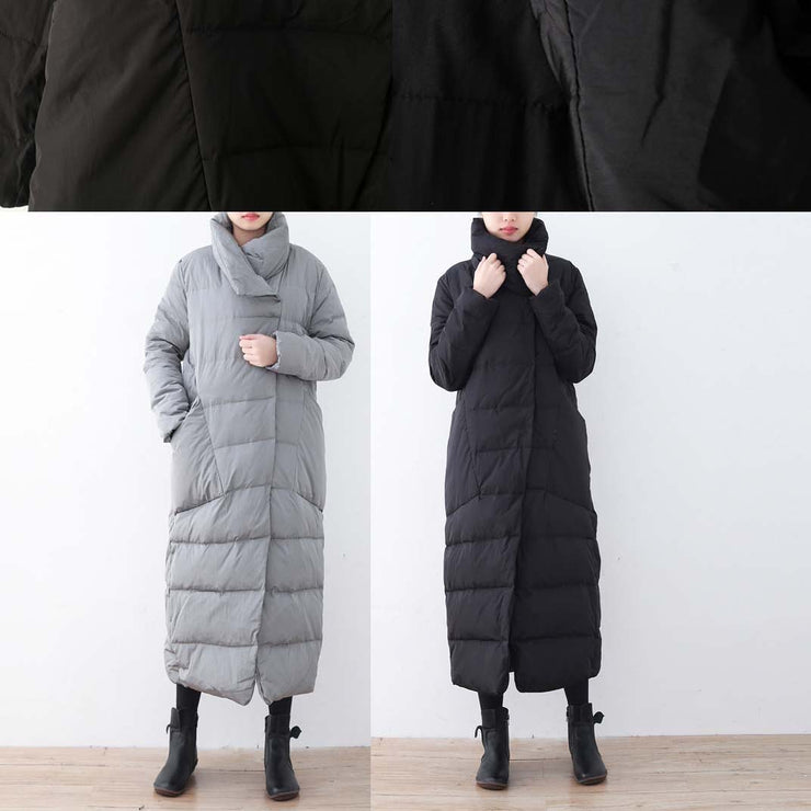 Warme schwarze Puffers Jackets Locker sitzende Daunenjacke Neuer Mantel mit Stehkragen