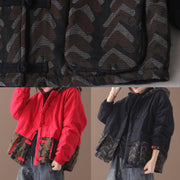 Warm black women parka plus size Jackets & Coats patchwork hooded short outwear - SooLinen