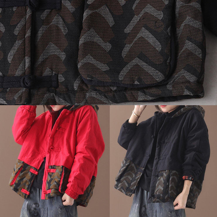 Warm black women parka plus size Jackets & Coats patchwork hooded short outwear - SooLinen