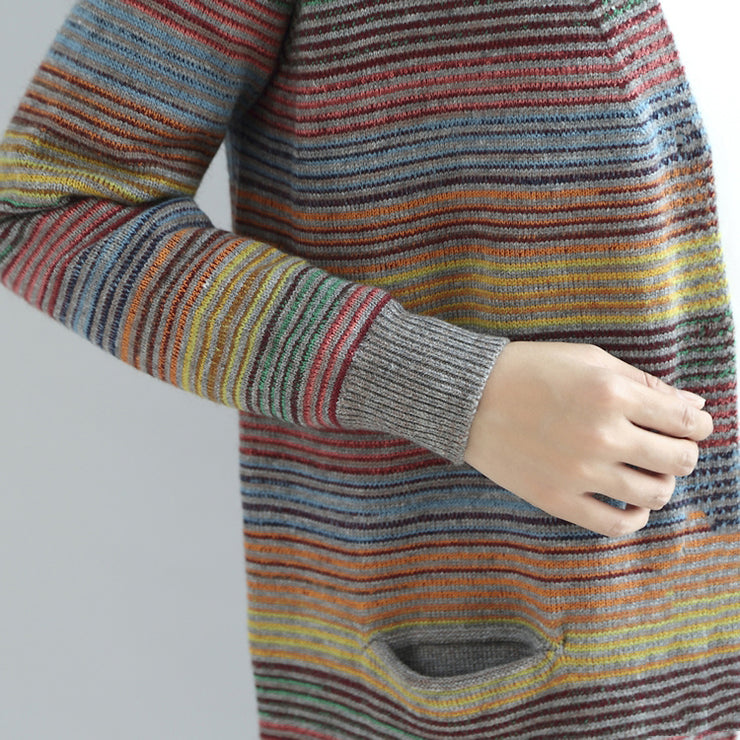 Warm casual knit outwear rainbow baggy loose long sleeve mid sweater cardigans