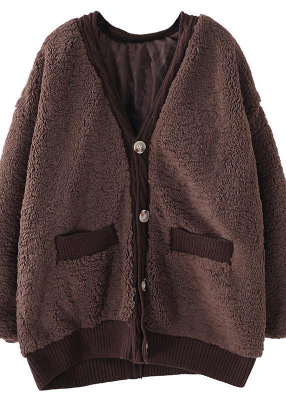 Warm chocolate women parkas plus size winter winter coats v neck jacket - SooLinen