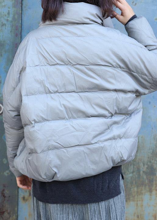 Warm gray overcoat plus size clothing winter jacket stand collar big pockets short winter outwear - SooLinen