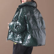 Warm green duck down coat plus size snow jackets hooded stand collar overcoat - SooLinen