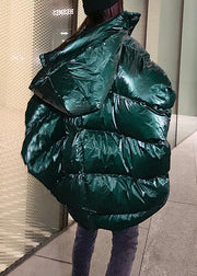 Warm green patchwork winter parkas oversize down jacket overcoat hooded - SooLinen