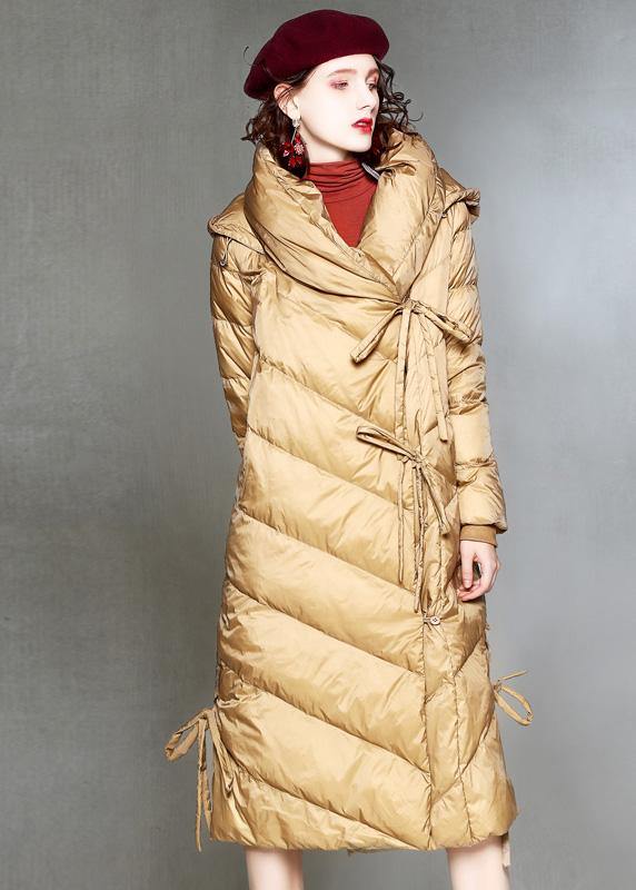 Warm khaki down coat winter plus size clothing hooded womens parka drawstring Warm overcoat - SooLinen