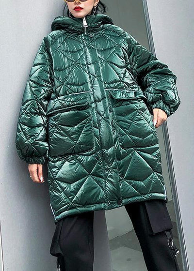 Warm oversize Jackets & Coats hooded coats green asymmetric drawstring hem women parka - SooLinen