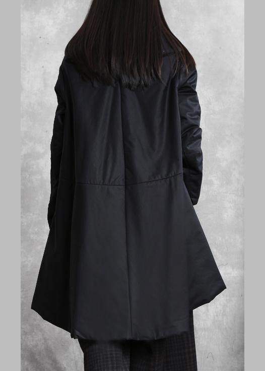 Warm oversize down jacket overcoat black v neck pockets coats - SooLinen