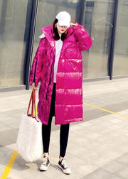Warm oversize winter jacket coats rose hooded zippered down jacket woman - SooLinen