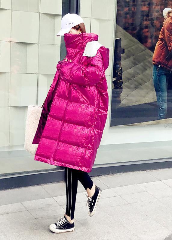 Warm oversize winter jacket coats rose hooded zippered down jacket woman - SooLinen
