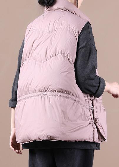 Warm pink down coat winter Loose fitting womens parka stand collar zippered Jackets - SooLinen