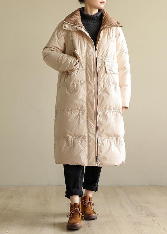 Warm plus size Jackets & Coats stand collar winter outwear beige patchwork womens coats - SooLinen