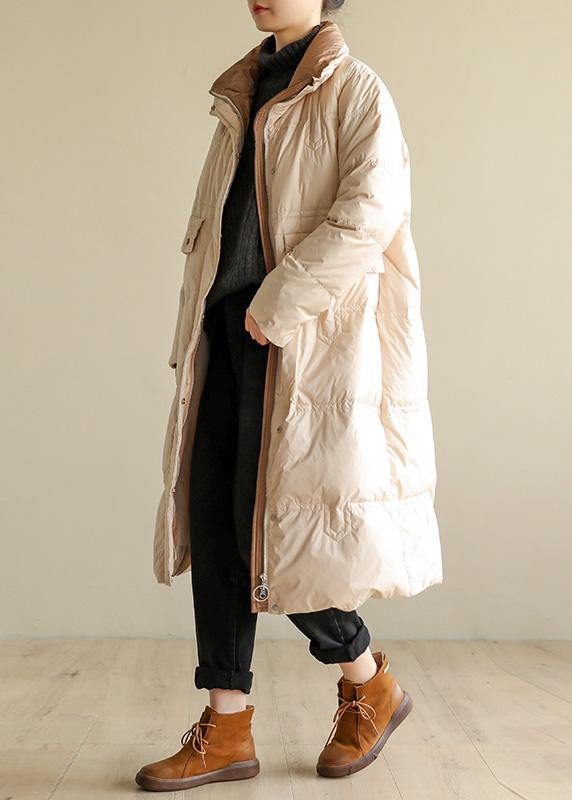 Warm plus size Jackets & Coats stand collar winter outwear beige patchwork womens coats - SooLinen
