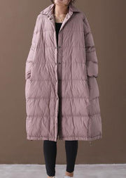 Warm plus size down jacket coats pink stand collar Large pockets duck down coat - SooLinen