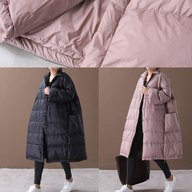 Warm plus size down jacket coats pink stand collar Large pockets duck down coat - SooLinen