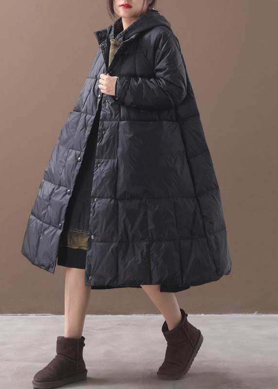 Warm plus size down jacket hooded coats black winter Parkas - SooLinen