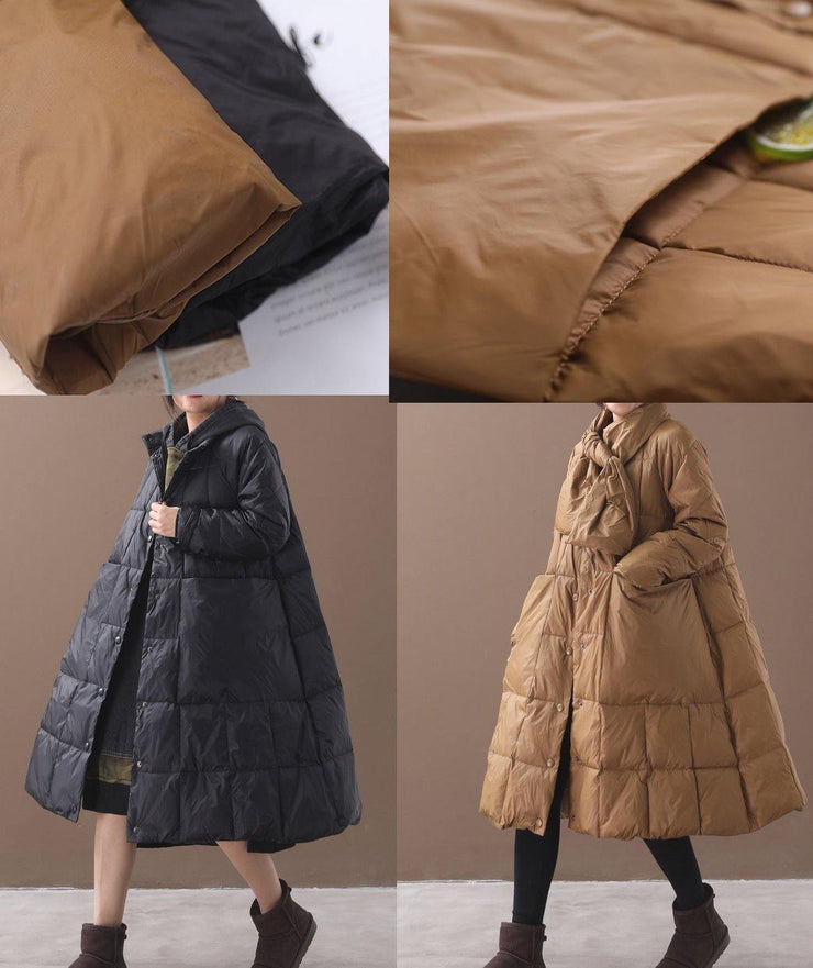 Warm plus size down jacket hooded coats black winter Parkas - SooLinen