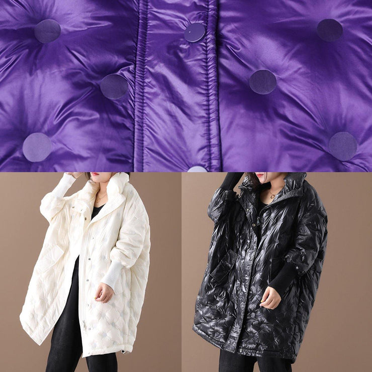 Warm plus size jackets coats black stand collar zippered goose Down coat - SooLinen