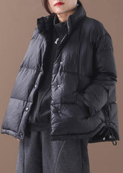 Warm plus size snow jackets winter outwear black stand collar drawstring duck down coat - SooLinen