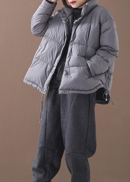 Warm plus size snow jackets winter outwear black stand collar drawstring duck down coat - SooLinen