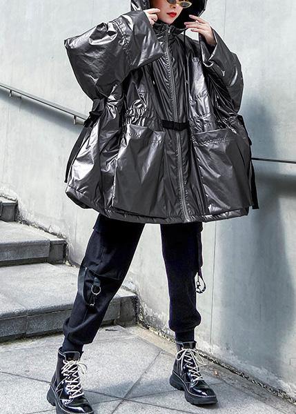 Warm plus size warm winter coat hooded coats gray drawstring outwear - SooLinen