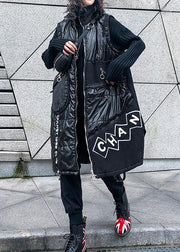 Warm plus size warm winter outwear black stand collar sleeveless patchwork Parkas - SooLinen