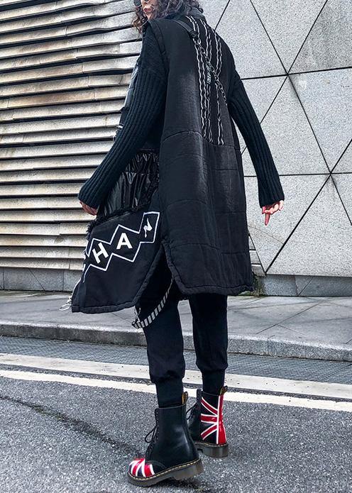 Warm plus size warm winter outwear black stand collar sleeveless patchwork Parkas - SooLinen