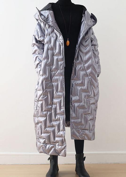 Warm silver glossydown coat winter plus size hoodedwomens parka thick Elegant Jackets - SooLinen