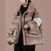 Warm snow jackets overcoat chocolate stand collar zippered goose Down coat - SooLinen