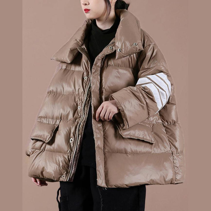 Warm snow jackets overcoat chocolate stand collar zippered goose Down coat - SooLinen