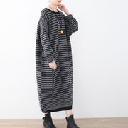 Warm striped knit dresses casual patchwork sweater casual  gray pullover sweater