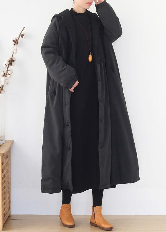 Warm trendy plus size down overcoat black hooded patchwork Parkas for women coats - SooLinen