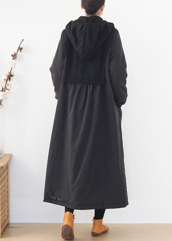 Warm trendy plus size down overcoat black hooded patchwork Parkas for women coats - SooLinen