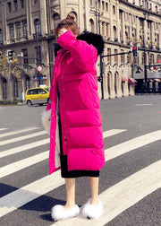 Warm trendy plus size winter jacket overcoat rose hooded zippered duck down coat - SooLinen
