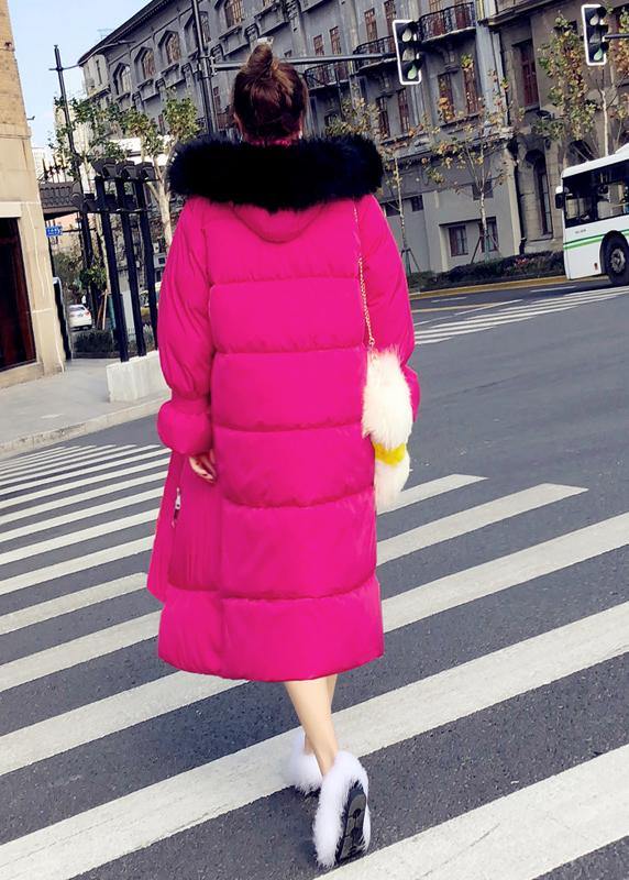 Warm trendy plus size winter jacket overcoat rose hooded zippered duck down coat - SooLinen