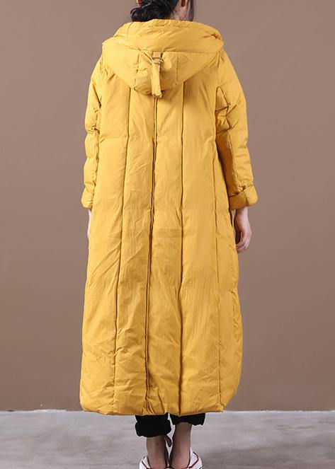 Warm yellow warm winter coat plus size clothing down jacket hooded Large pockets Elegant coats - SooLinen