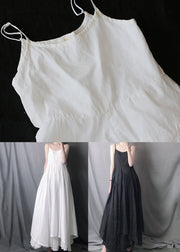 White Asymmetrical Patchwork Cotton Spaghetti Strap Dress O Neck Summer