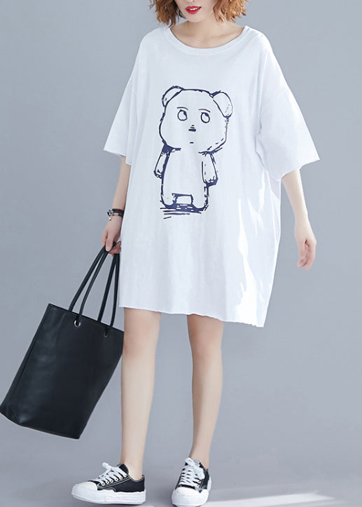 White Bear Print Cotton Holiday Dress Oversized Summer