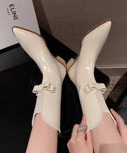 White Bow Nail Bead Boutique Splicing Chunky Boots Pointed Toe