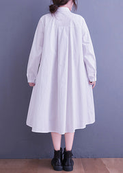 White Button Patchwork Cotton Shirts Dresses Asymmetrical Long Sleeve