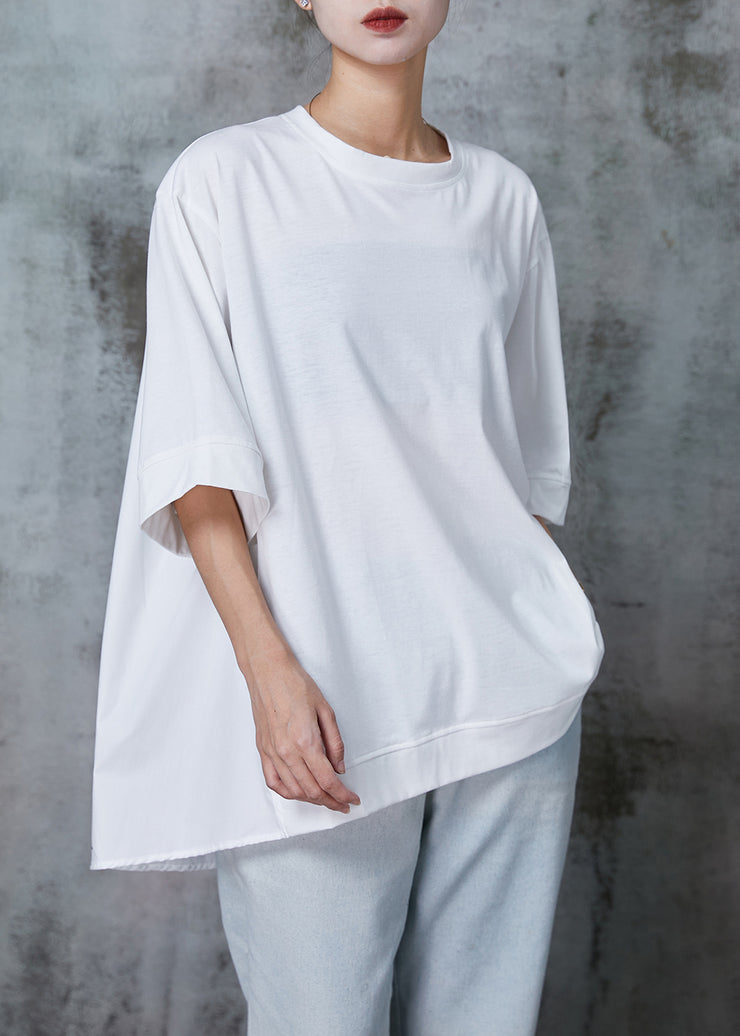 White Cotton Pullover Sweatshirt Oversized Half Sleeve