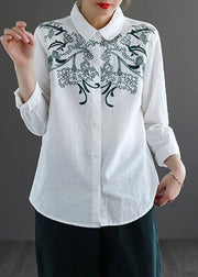 White Cotton Shirt Top Embroidered Oversized Long Sleeve