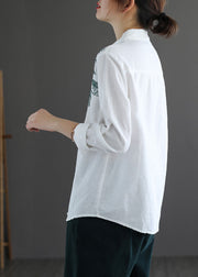White Cotton Shirt Top Embroidered Oversized Long Sleeve