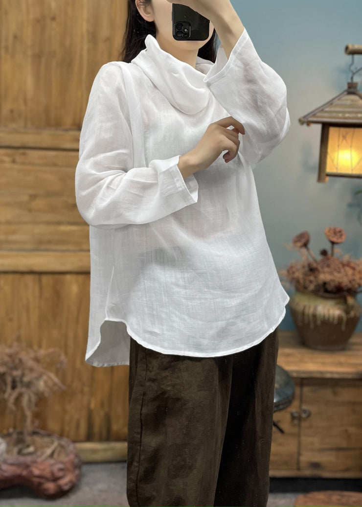 White Cozy Cotton T Shirts Turtleneck Long Sleeve