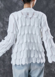 White Cozy Knit Cardigan V Neck Nail Bead Spring