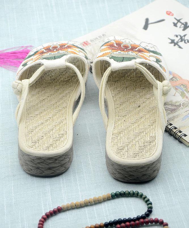 White Embroideried Cotton Flip Flops - SooLinen