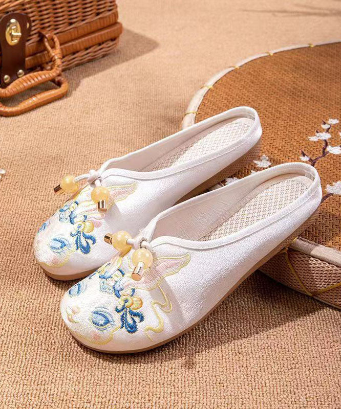 White Embroidered Splicing Flat Slippers Shoes Women
