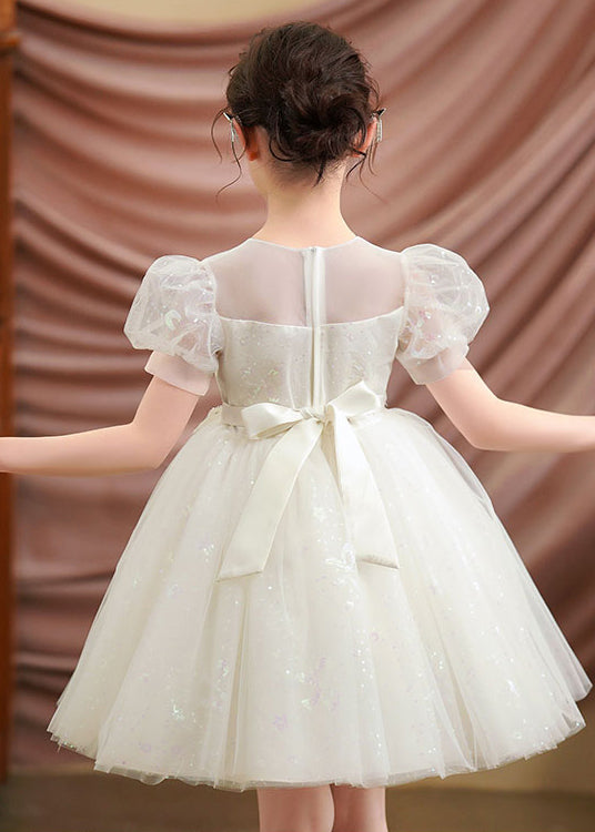 White Embroidered Tulle Baby Girls Party Dress Puff Sleeve Summer